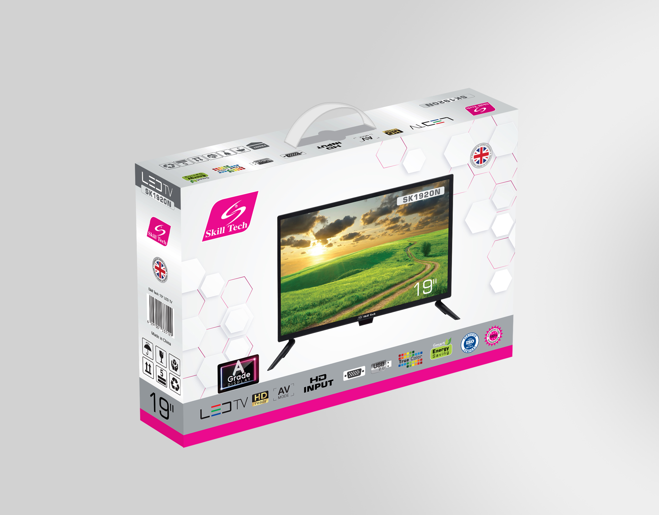 Skill Tech SK1920N 19-Inch HD LED TV, 1440×900 Resolution, HDMI, VGA & USB Connectivity, 16:9 Display, Dual Bottom Speakers, Multi-Language OSD, Energy Efficient, Black
