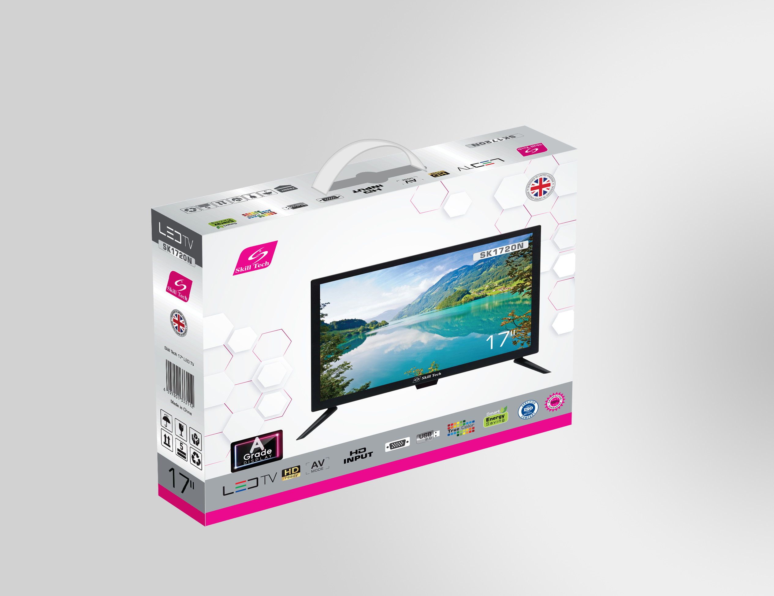 Skill Tech SK1720N 17-Inch HD LED TV, 1280×1024 Resolution, 4:3 Display, HDMI, VGA, USB & AV Connectivity, Dual 2W Speakers, Multi-Language OSD, Energy Efficient, Black