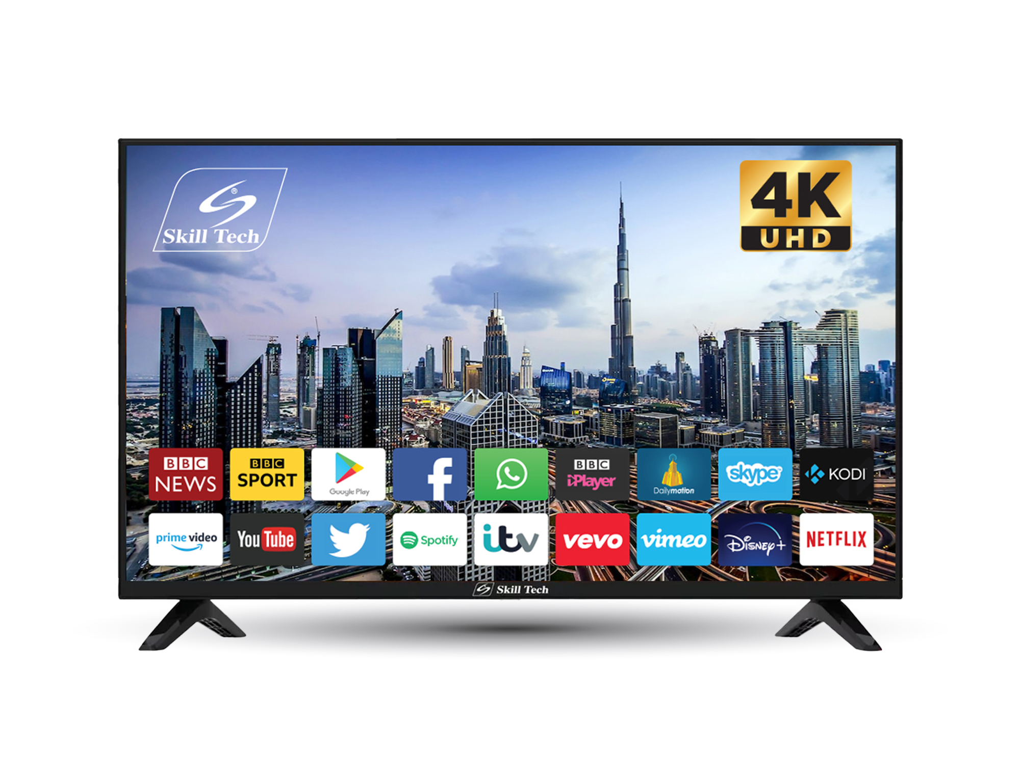 Skill Tech SK9050S4K 90-Inch 4K UHD Smart LED TV, 3840×2160 Resolution, A-Grade Display Panel, HDR Ready, 4000:1 Contrast Ratio, 400cd/m² Brightness, Multi-System Support, Black