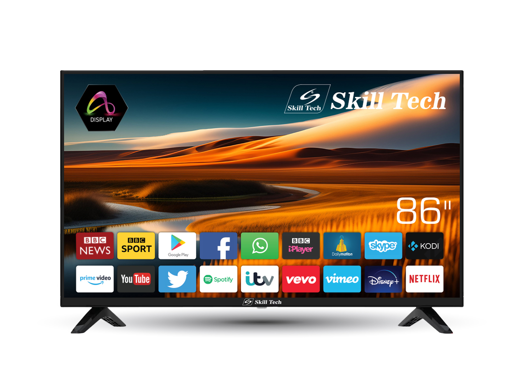 Skill Tech SK8650S4K 86-Inch 4K UHD Smart LED TV, 3840×2160 Resolution, Ultra HD Display, 178° Wide Viewing Angle, 400cd/m² Brightness, 4000:1 Contrast Ratio, Progressive Scan, Multi-System Support, Black