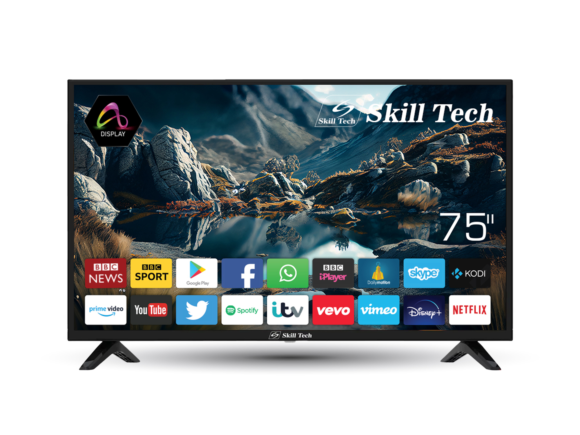 Skill Tech SK7550S4K 75-Inch 4K UHD Smart LED TV, 3840×2160 Resolution, A-Grade Display Panel, 176° Wide Viewing Angle, Progressive Scan, 3D Comb Filter, Multi-Language OSD, Black