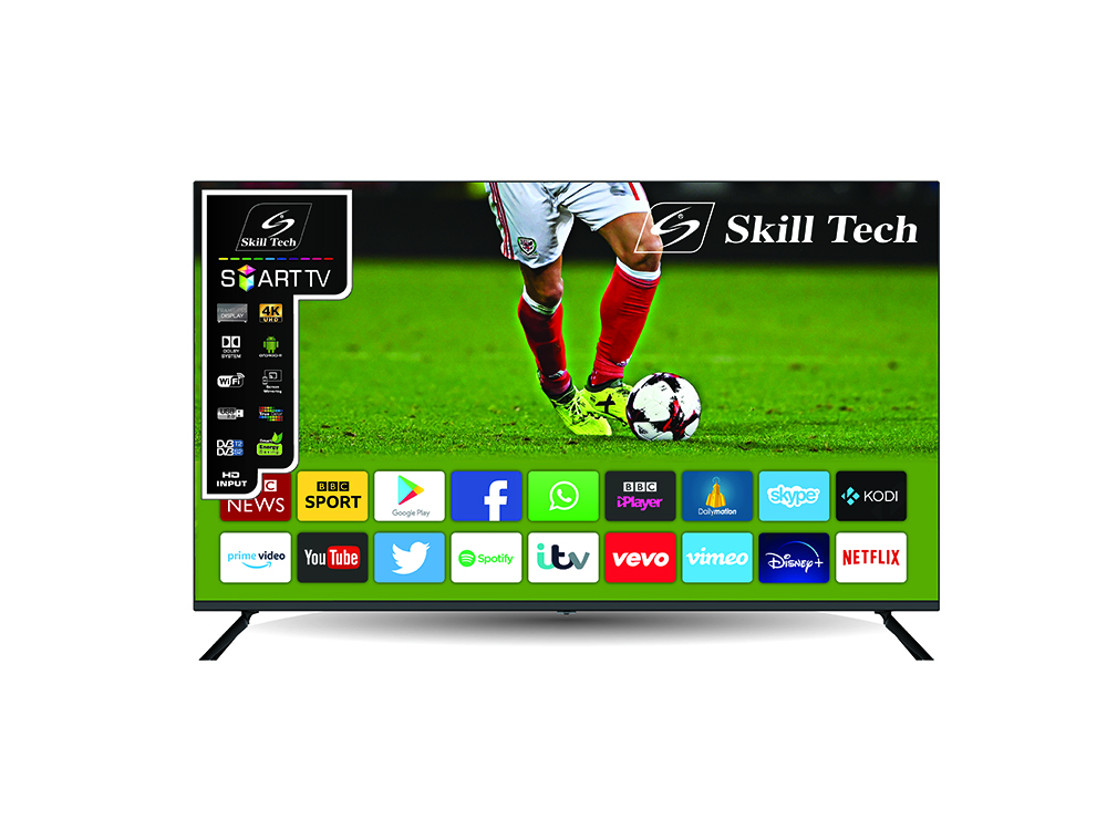 Skill Tech SK6550S4KFL 65-Inch 4K UHD Smart LED TV, 3840×2160 Resolution, A-Grade Open Cell Display, 176° Wide Viewing Angle, 3000:1 Contrast Ratio, DVB-T2/S2 Digital TV, Multi-Language OSD, Black