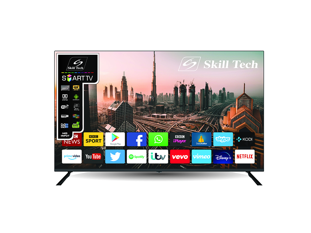 Skill Tech SK5050S4KFL 50-Inch 4K UHD Smart LED TV, 3840×2160 Resolution, A-Grade Open Cell Display, 176° Wide Viewing Angle, 3000:1 Contrast Ratio, DVB-T2/S2 Digital TV Support, Multi-Language OSD, Black
