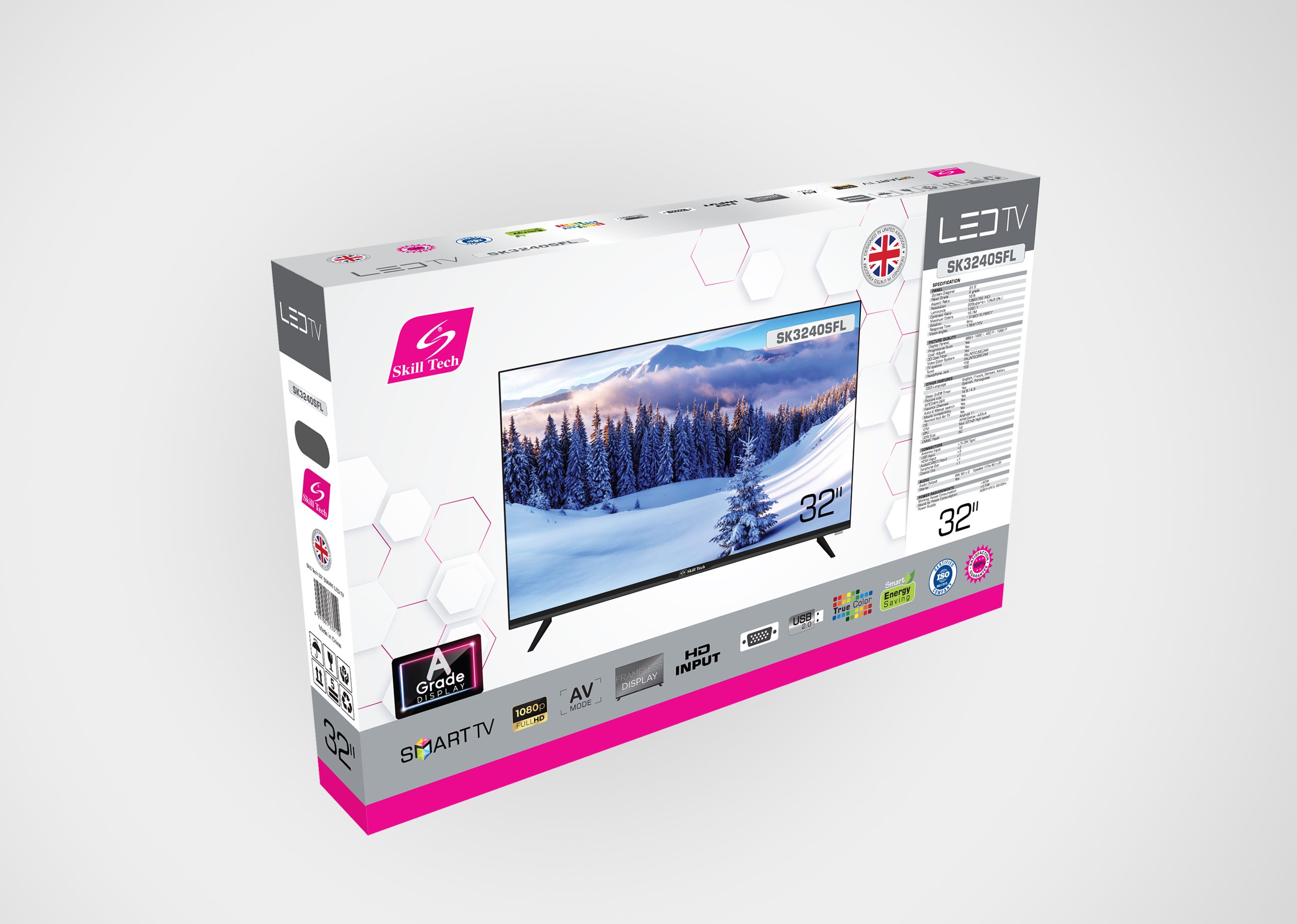 Skill Tech SK3240SFL 32-Inch Smart LED TV, HD Ready 1366×768 Resolution, A-Grade Display Panel, 176° Wide Viewing Angle, Progressive Scan, 3D Comb Filter, Multi-Language OSD, Black