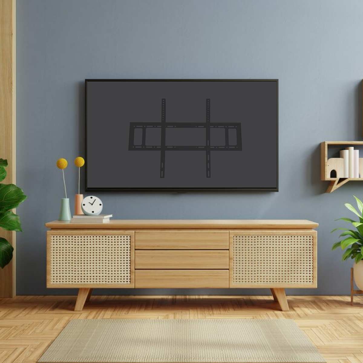 Skill Tech PM75FW Fixed TV Wall Mount for 40-98 Inch Flat & Curved TVs, Supports Up to 65kg, Ultra-Slim 30mm Profile, Heavy Duty Steel Construction, Bubble Level, Black