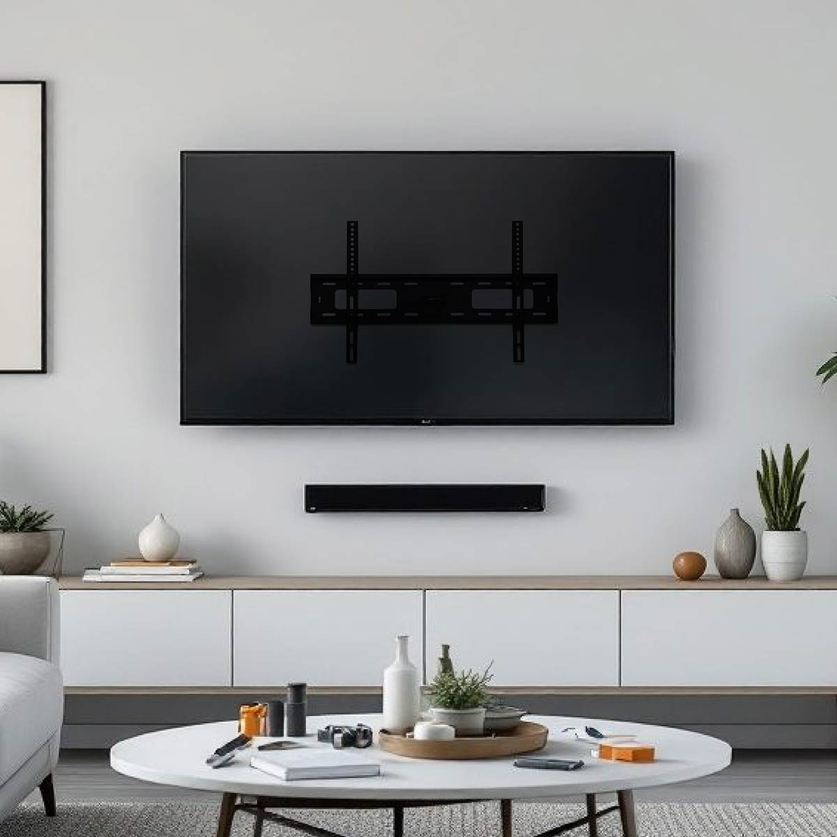 Skill Tech PM65FW Fixed TV Wall Mount for 32-80 Inch Flat & Curved TVs, Supports Up to 60kg, Ultra-Slim 30mm Profile, Heavy Duty Steel Construction, Bubble Level, Black