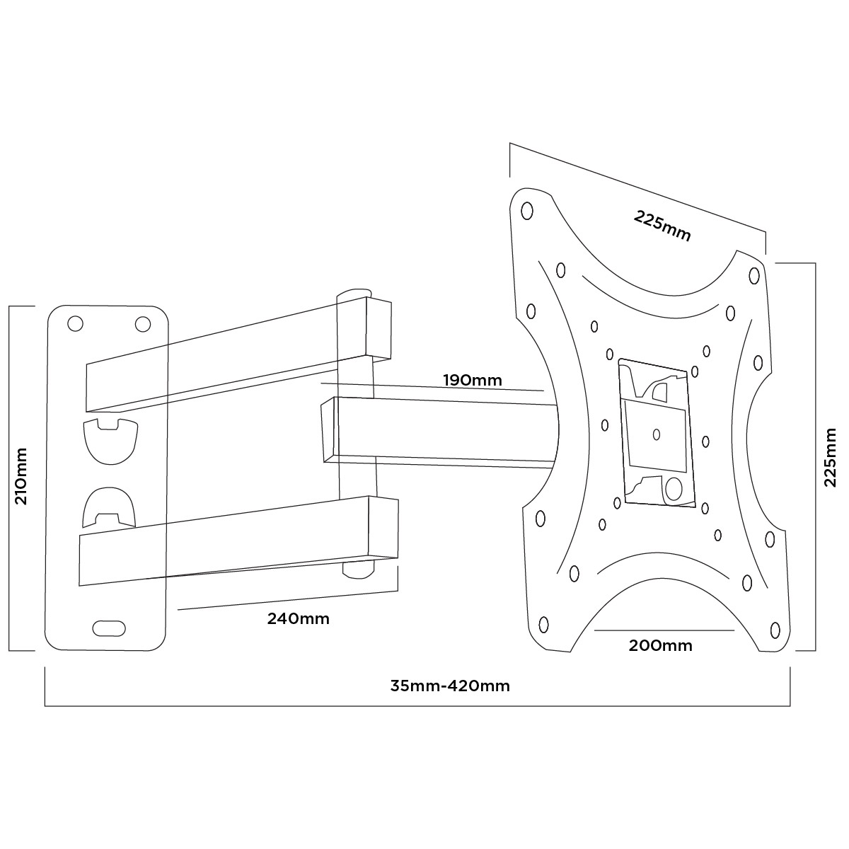 Skill Tech PM202PW Low Profile Full Motion TV Wall Mount for 15-43 Inch Flat & Curved TVs, Supports Up to 20kg, Tilt +15° to -15°, Extendable 35-420mm, Heavy Duty Steel, Black