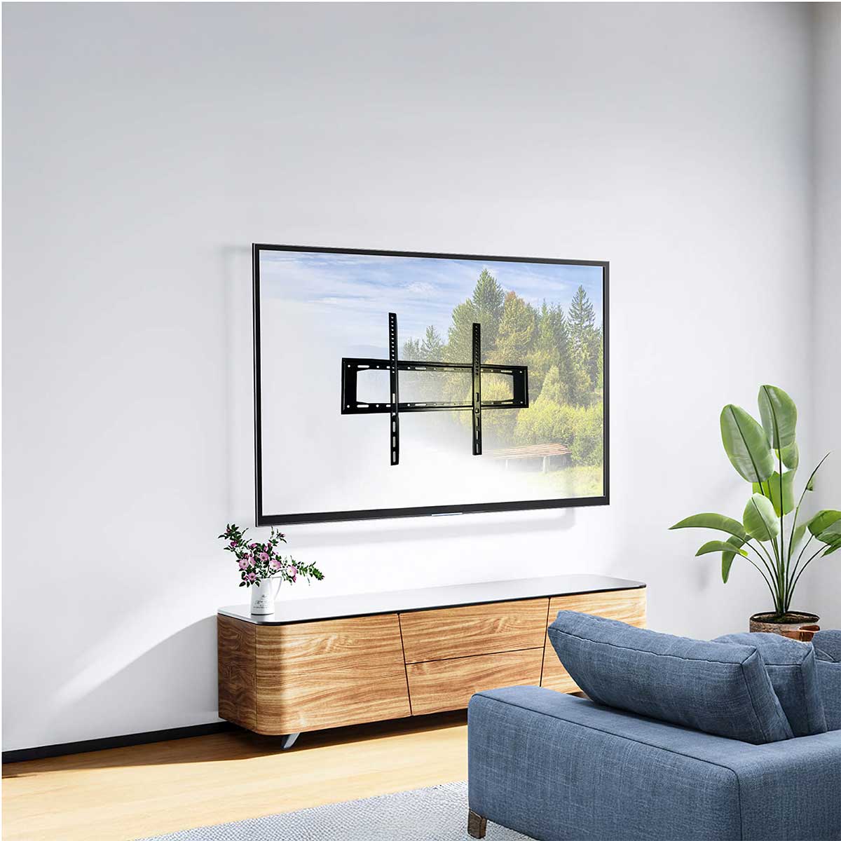 Skill Tech PM63FW Fixed TV Wall Mount for 32-86 Inch Flat & Curved TVs, Supports Up to 60kg, Ultra-Slim 25mm Profile, Universal VESA 600×500mm, Heavy Duty Steel, Black