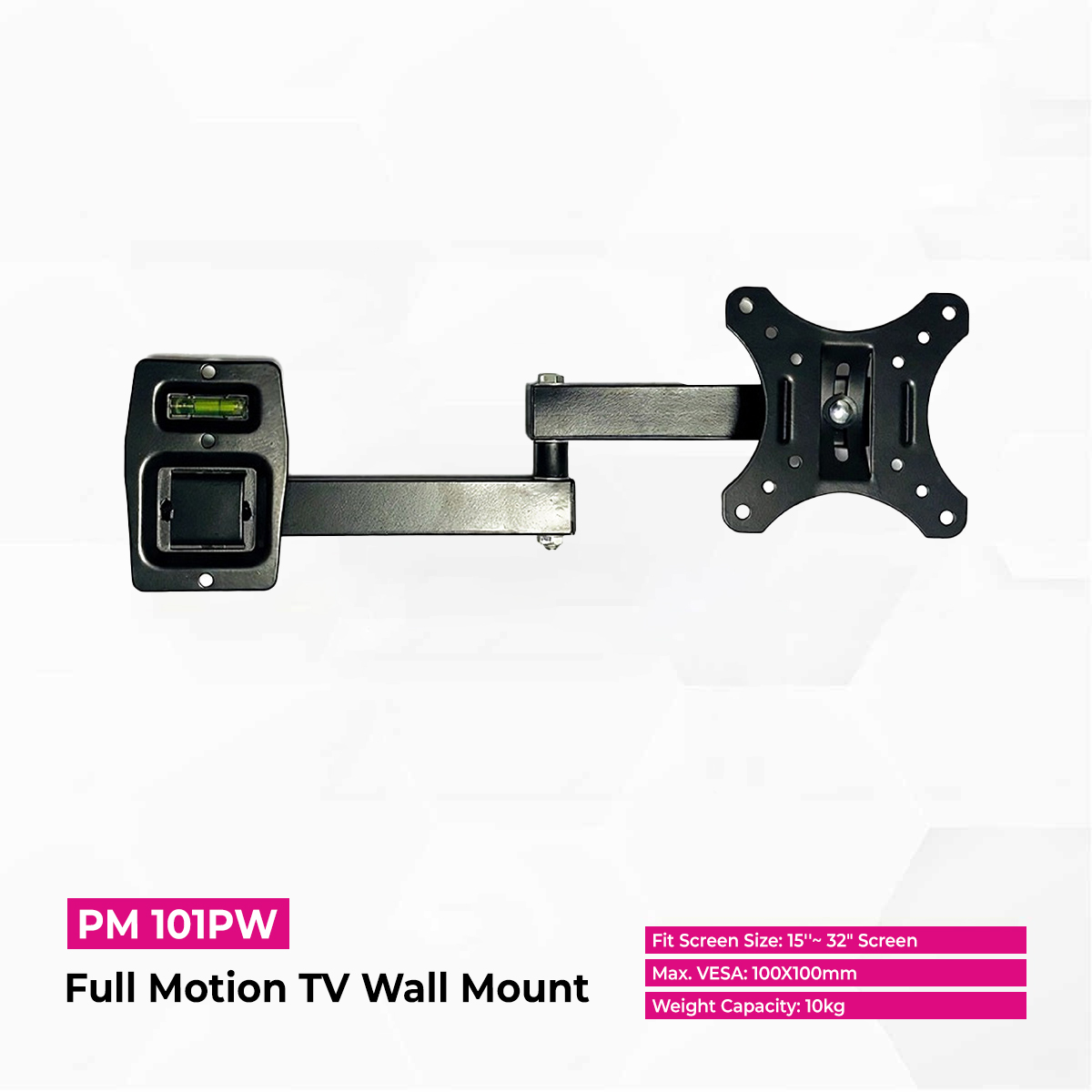 Skill Tech PM101PW Full Motion TV Wall Bracket for 15-32 Inch Flat & Curved TVs, 10kg Load Capacity, Tilt Adjustment, Extendable Arm, Black