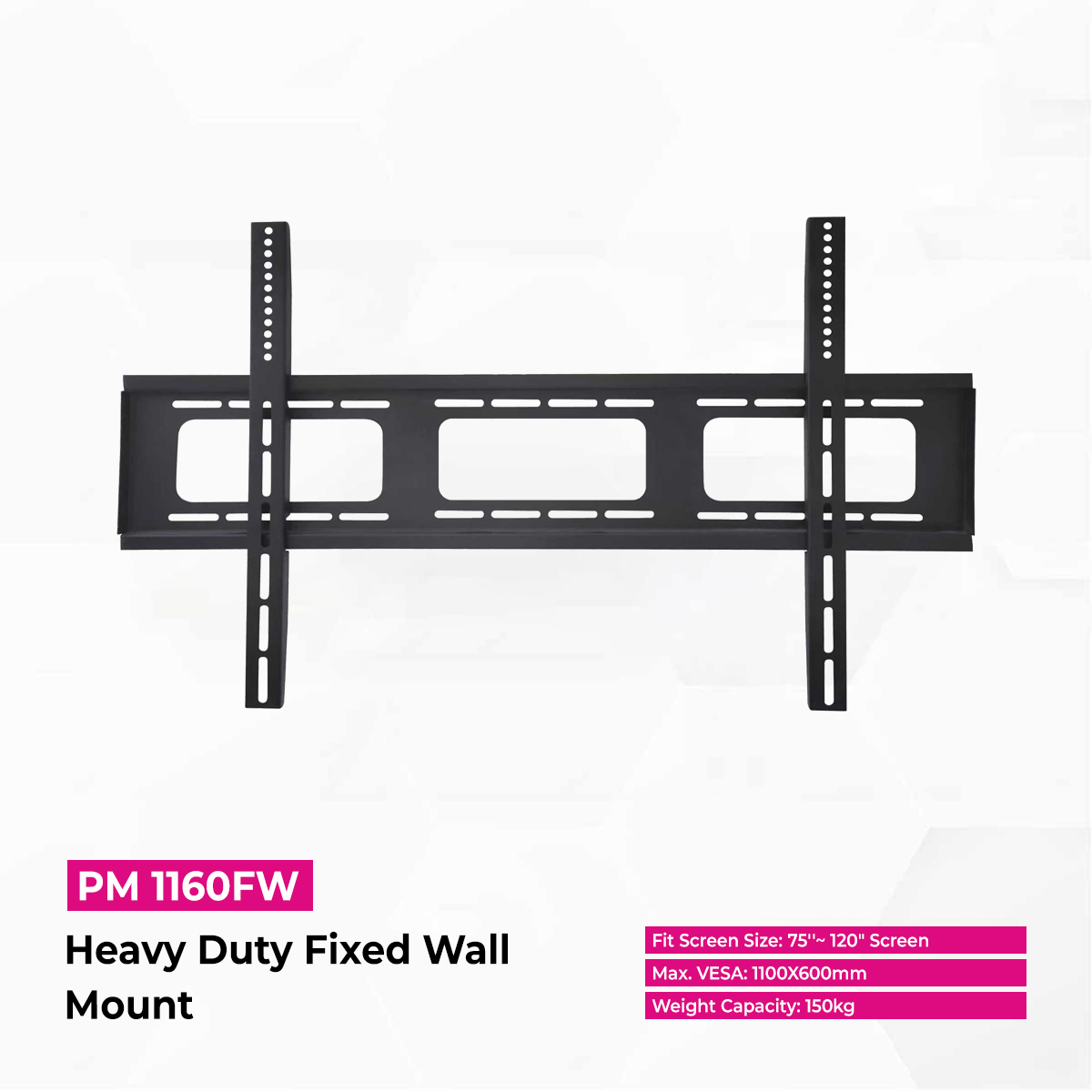 Skill Tech PM1160FW Heavy Duty Fixed TV Wall Bracket for 75-120 Inch Flat & Curved TVs, 150kg Load Capacity, Universal VESA Compatible, Black