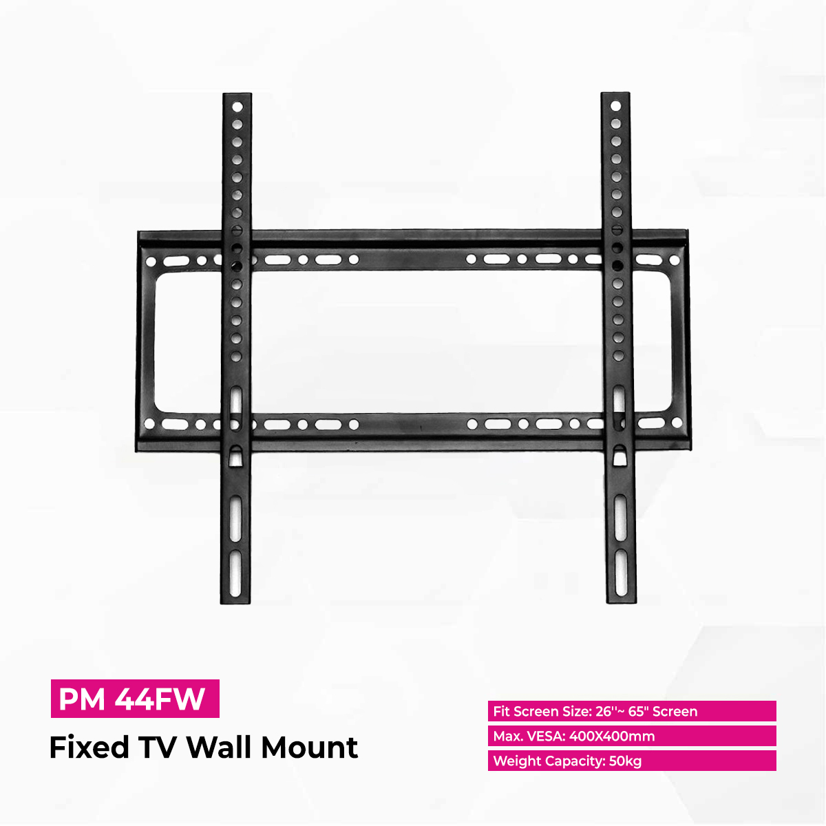 Skill Tech PM44FW Heavy Duty Fixed TV Wall Bracket for 26-65 Inch Flat & Curved TVs, 50kg Load Capacity, Universal VESA Compatible, Black
