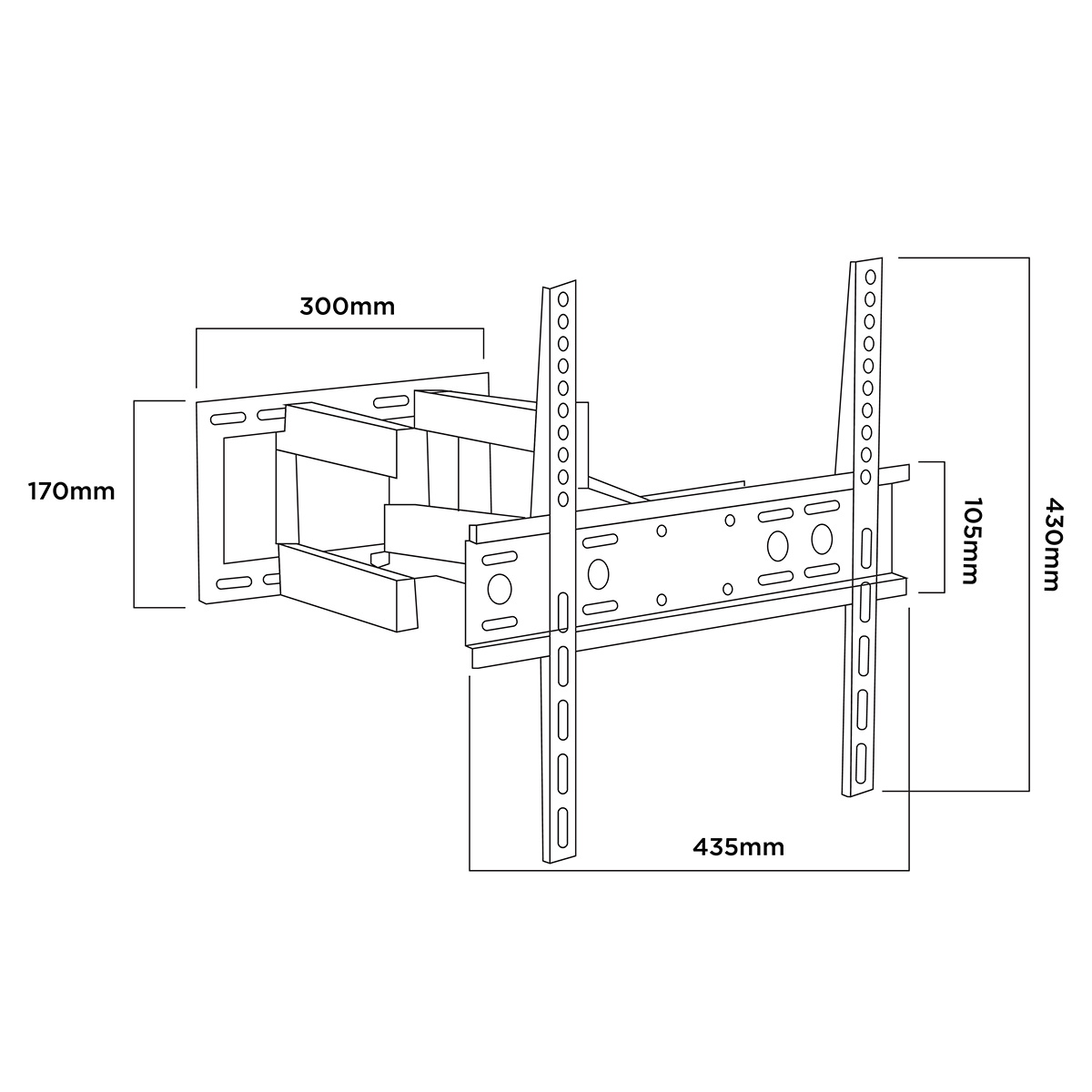 Skill Tech PM404PW Full Motion TV Wall Bracket for 26-65 Inch Flat & Curved TVs, 50kg Load Capacity, Swivel & Tilt Adjustment, Universal VESA Compatible, Black