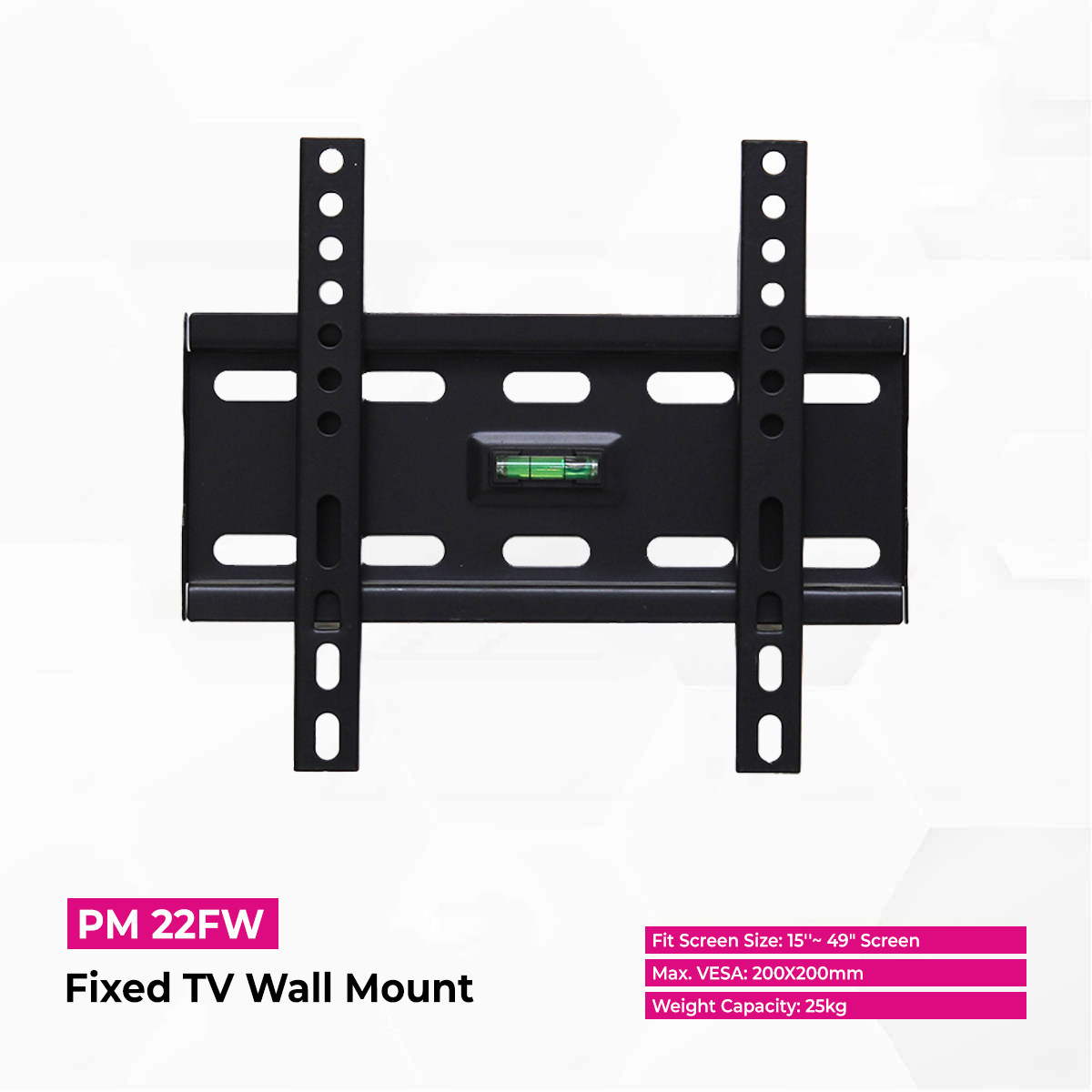 Skill Tech PM22FW Heavy Duty Fixed TV Wall Bracket for 15-49 Inch Flat & Curved TVs, 25kg Load Capacity, Universal VESA Compatible, Black