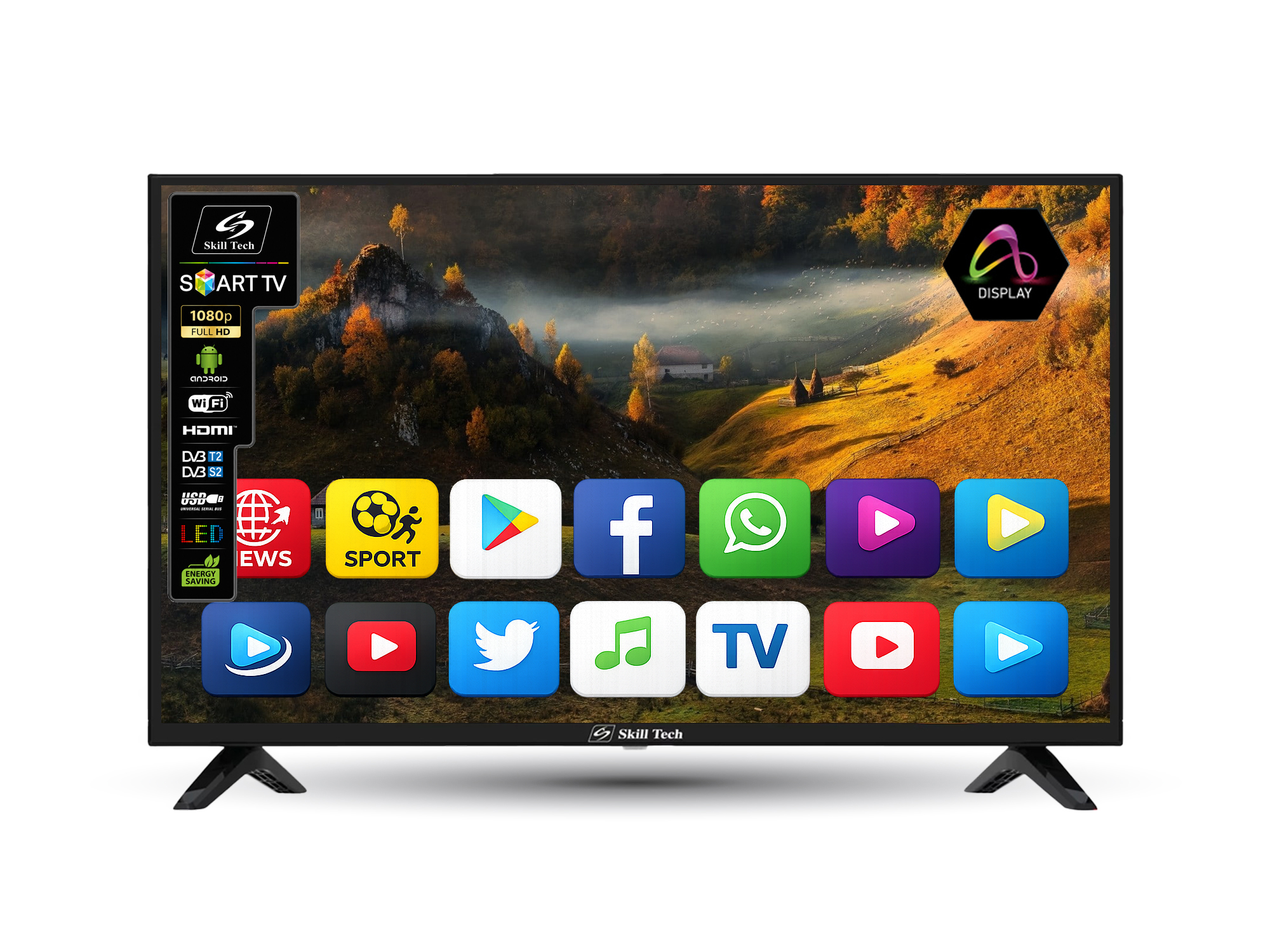 Skill Tech SK4040SFL 40-Inch Full HD Smart LED Television, 1920×1080 Resolution, A-Grade Open Cell Panel, 176° Wide Viewing Angle, Digital TV Support, Black